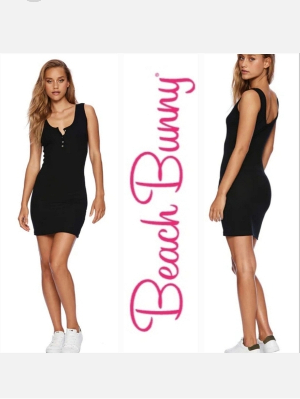 Beach Bunny Black Ribbed KYLIE Bodycon Tank Dress XS-S - Picture 1 of 11